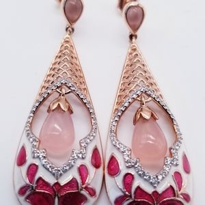Pink Chalcedony, Zircon Earrings.